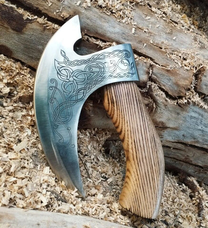 CHRISTMAS GIFT HANDMADE CARBON STEEL PIZZA CUTTER VIKING HATCHET TOMAHAWK HUNTING AXE
