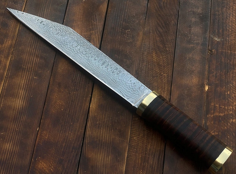 Hunting Knife Custom Made Damascus Steel Viking Seax Knife RKP2