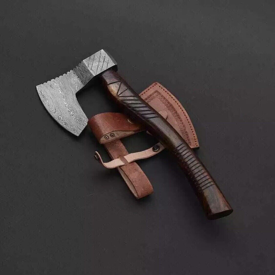 CUSTOM HAND FORGED DAMASCUS STEEL VIKING BEARDED CAMPING HATCHET TOMAHAWK AXE