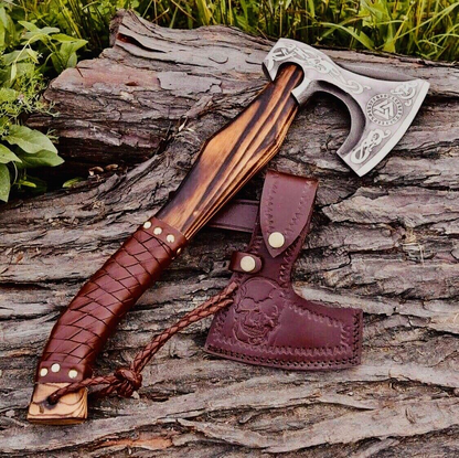 Christmas Gift CUSTOM HANDMADE FORGED ENGRAVED CARBON STEEL VIKING HATCHET TOMAHAWK HUNTING AXE