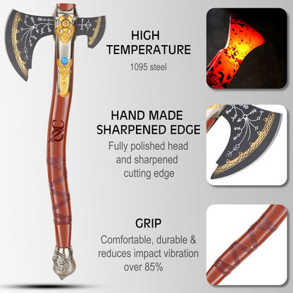 Medieval God of War Kratos Axe | 22 Inch Handmade Replica with Stainless Steel Blade & Leather Sheath | Collectible Axe