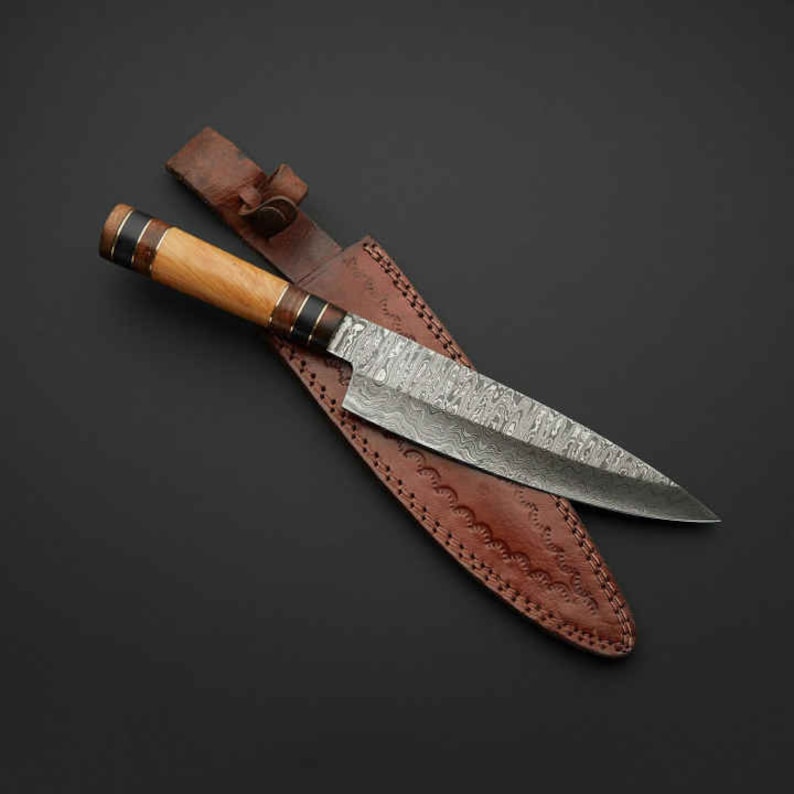 13'' Santokuu Japanese Damascus Steel Custom Handmade Chef LadderPattern Cooking Cafe Bar Knife PERSONALISED Knife Birth