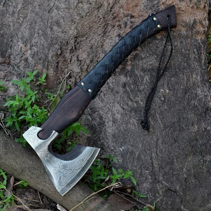 RAGNAR Viking Forged Axe | 18 Hand-Forged Bearded Axe with Fire Pattern Damascus Blade | Personalized Carbon Steel