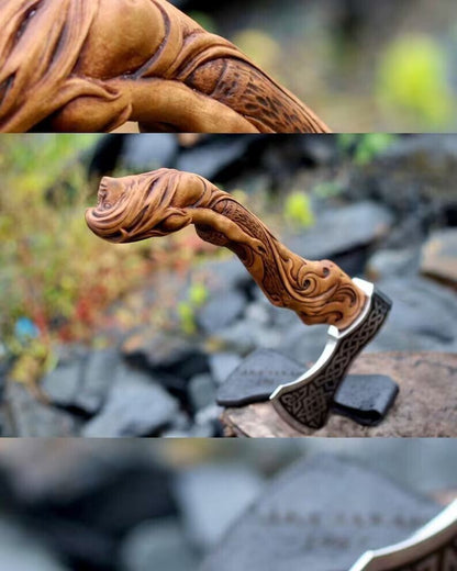 Hand-Forged Viking Axe | 18 High Carbon Steel Blade | 5.5 Razor Sharp Cutting Edge for Wood & Outdoor Use