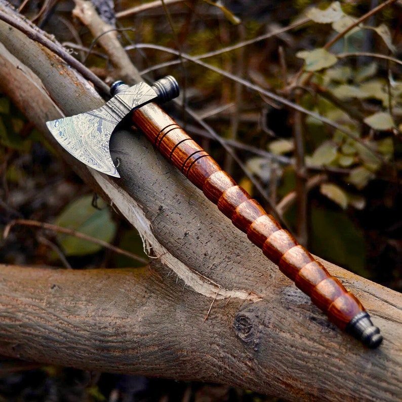 Damascus Steel Tomahawk, Hatchet Axe Hunting Camping Axe Handmade Perfect Gift for Him, Gift for Dad
