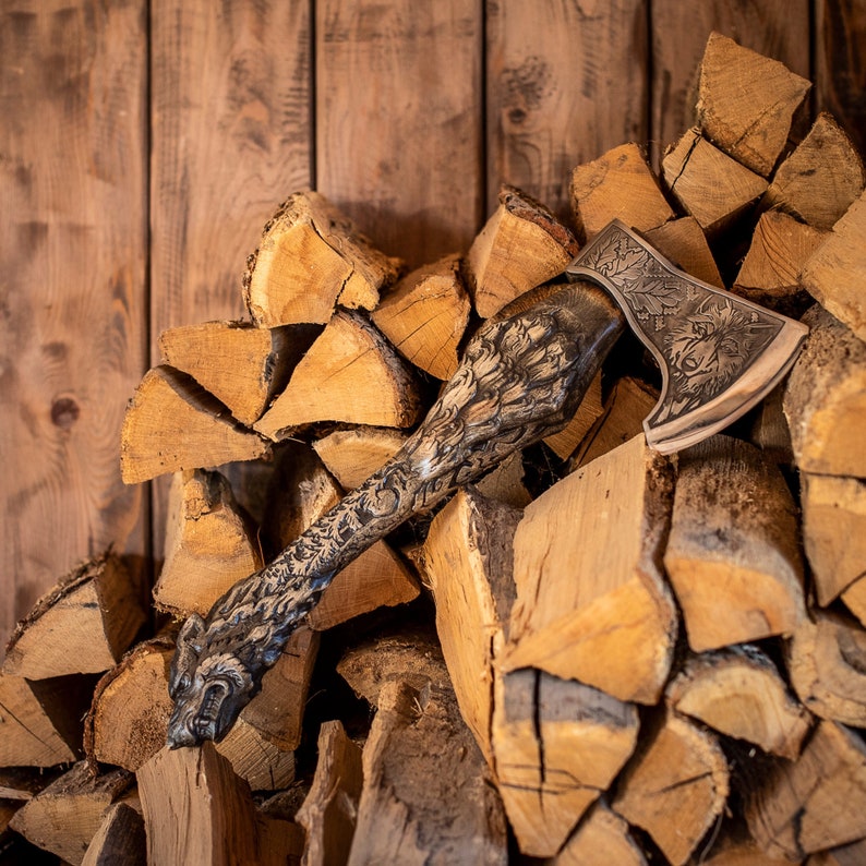 Viking HATCHET Axe Wolf Forged Carbon Steel Axe