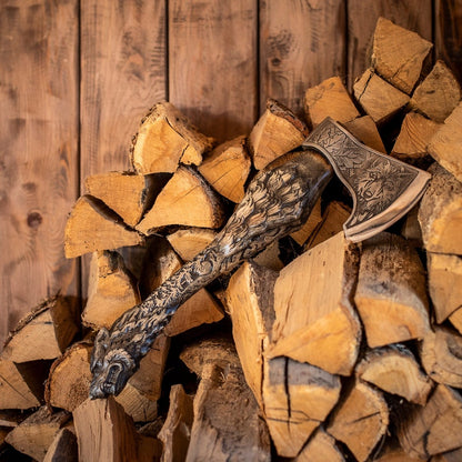 Viking HATCHET Axe Wolf Forged Carbon Steel Axe
