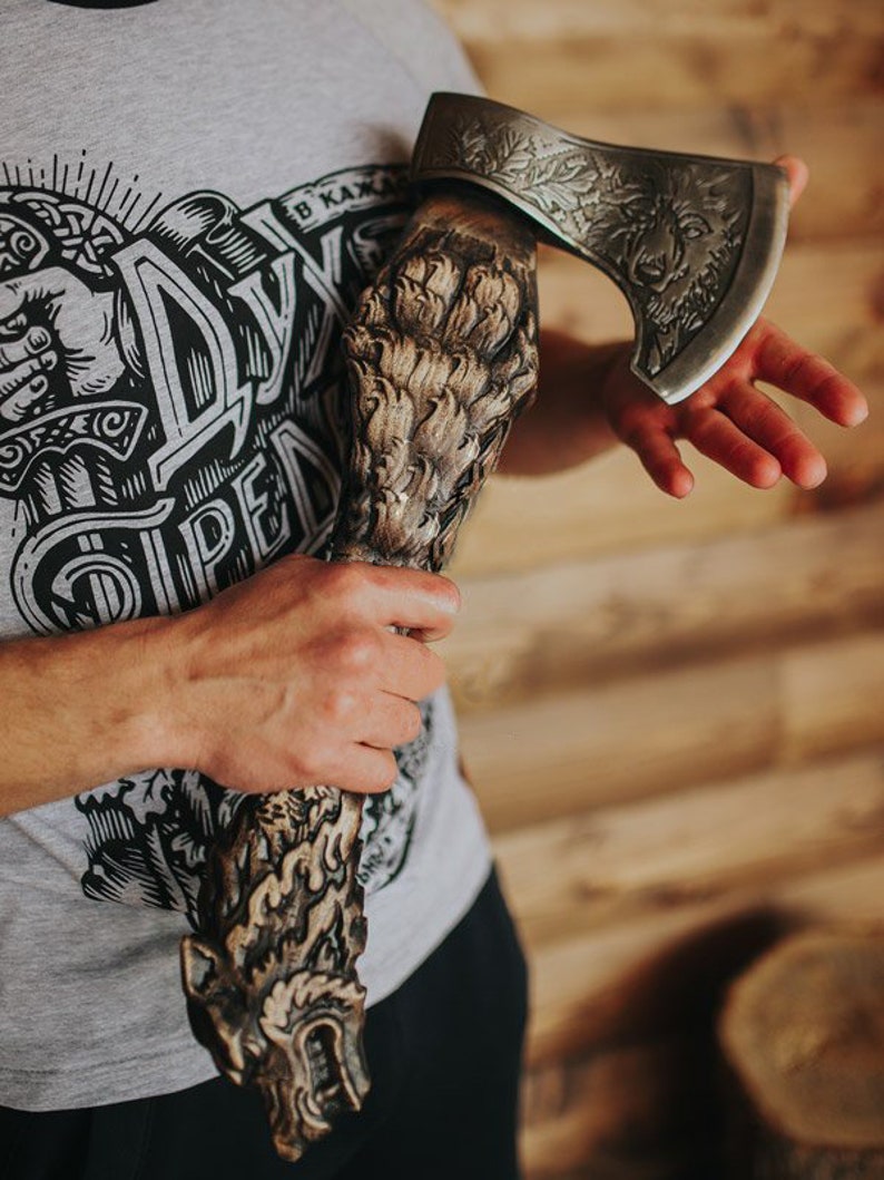 Viking HATCHET Axe Wolf Forged Carbon Steel Axe