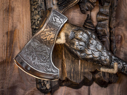 Viking HATCHET Axe Wolf Forged Carbon Steel Axe