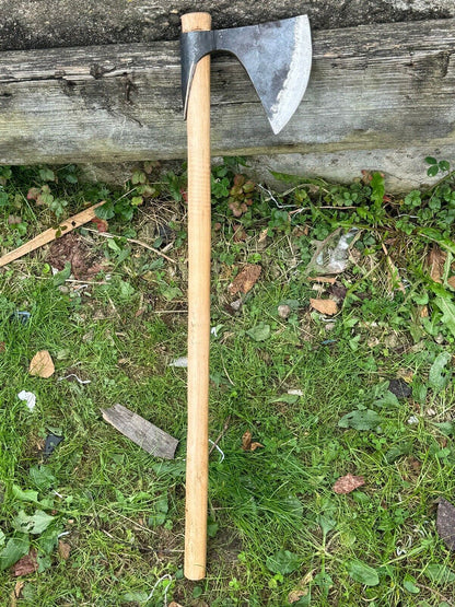 Handmade Carbon Steel Viking Throwing Axe | 31 Rare Art Wood Cutting Axe with Carved Ashwood Handle