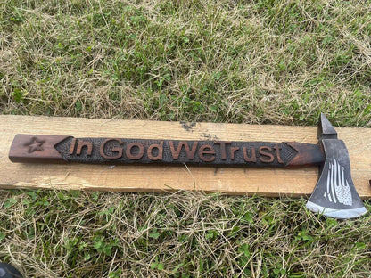 Handmade Carbon Steel Viking Axe with In GOD We Trust Engraving | 19 Outdoor Axe with Walnut Handle