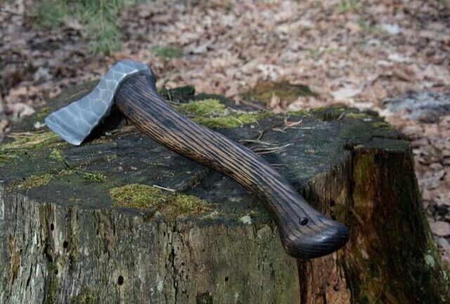 Hand-Forged Carbon Steel Viking Axe | 18" Bearded Camping Hatchet with Rosewood Handle