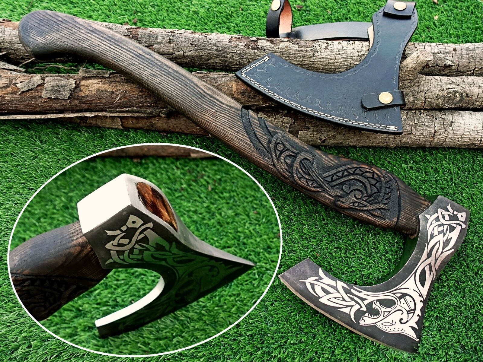 Hand-Forged Viking Axe | Carbon Steel Blade & Engraved Wooden Handle | Personalized Handmade Hatchet