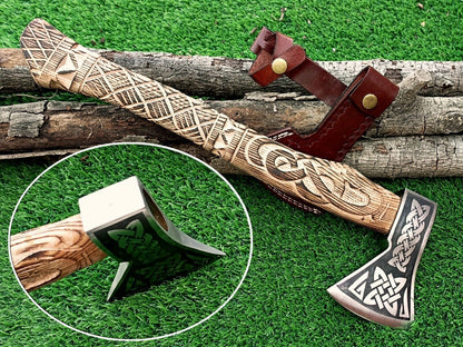 Personalized Hand-Forged Viking Axe | 18" Carbon Steel Blade & Engraved Wood Handle | Unique Anniversary, Wedding Gift