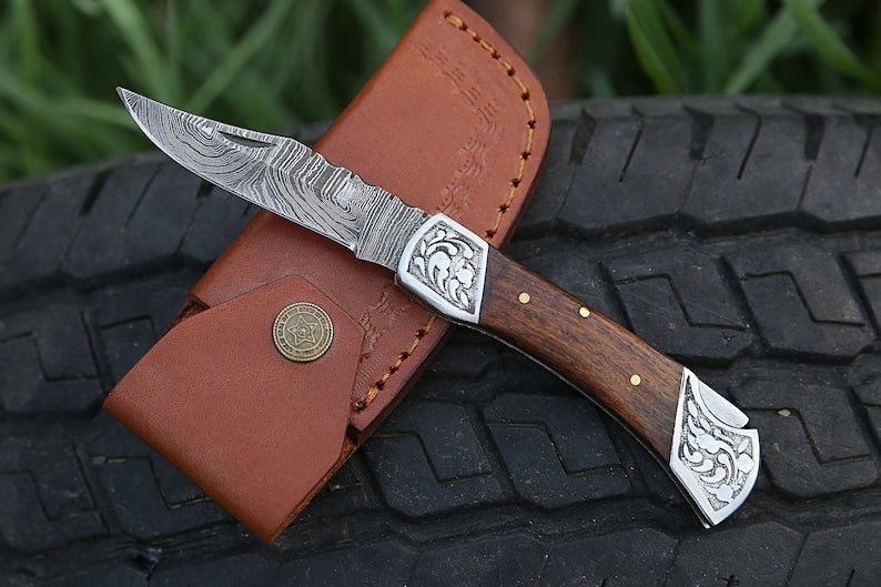 7 handforged Damascus steel folding knife