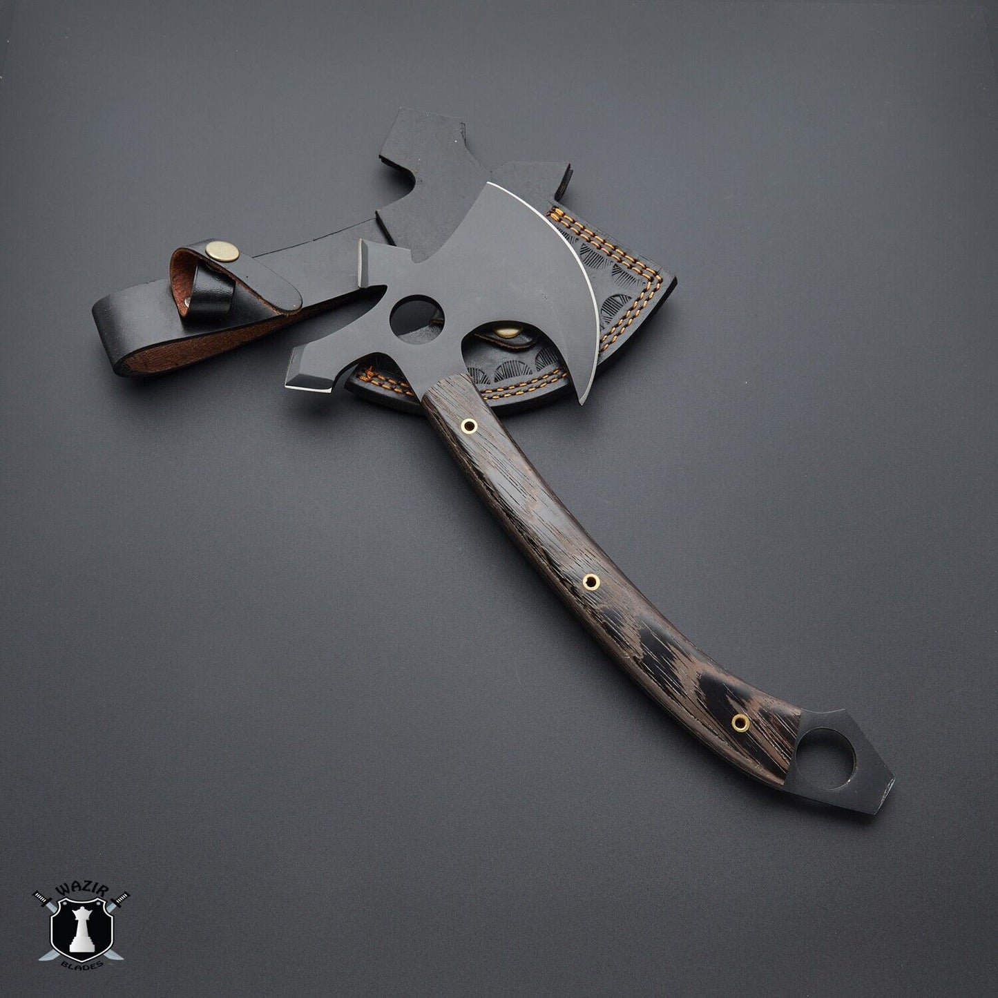 16" Handmade Damascus Steel Viking Axe – 352 Layer Forged Blade & Premium Cow Leather Sheath
