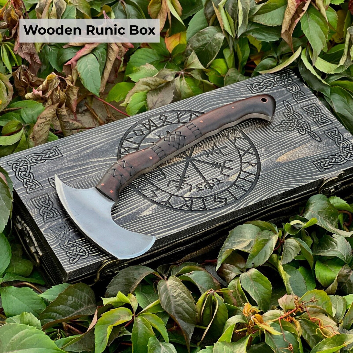 Carbon Steel Tomahawk Axe – 13.77" Tribal Engraved Survival Hatchet | Camping, Hunting & Tactical Tool w/ Optional Woode