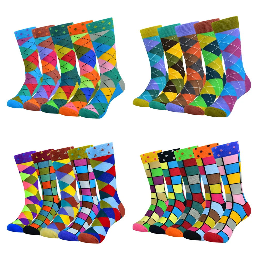 Men Cotton Fashion Color Pattern Happy Unisex Novelty Fun Dress Women Socks