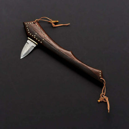 16" Hand-Forged Damascus Steel Hunting Axe – D2 Mirror Polish Blade with Leather Sheath