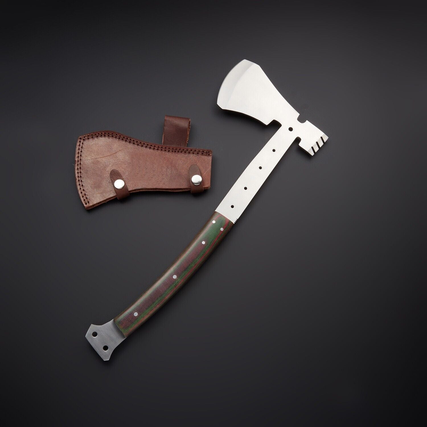 20" STUNNING CUSTOM MADE D2 TOOL STEEL FULL TANG HATCHET, MICARTA HANDLE