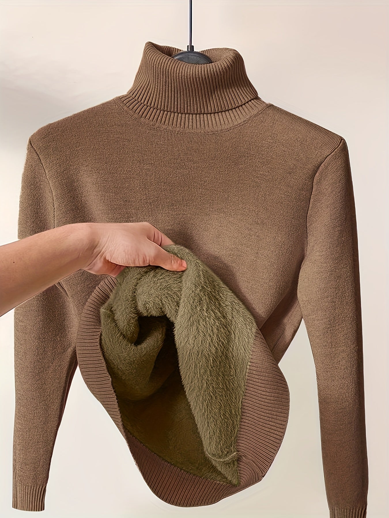 Solid Turtle Neck Pullover Sweater - Casual Long Sleeve Thermal Sweater For Fall & Winter - Women's Clothing