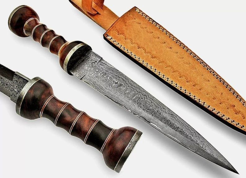 HandForgedDamascusSteelGladiatorSwordAuthenticCombatBlade 1jpg