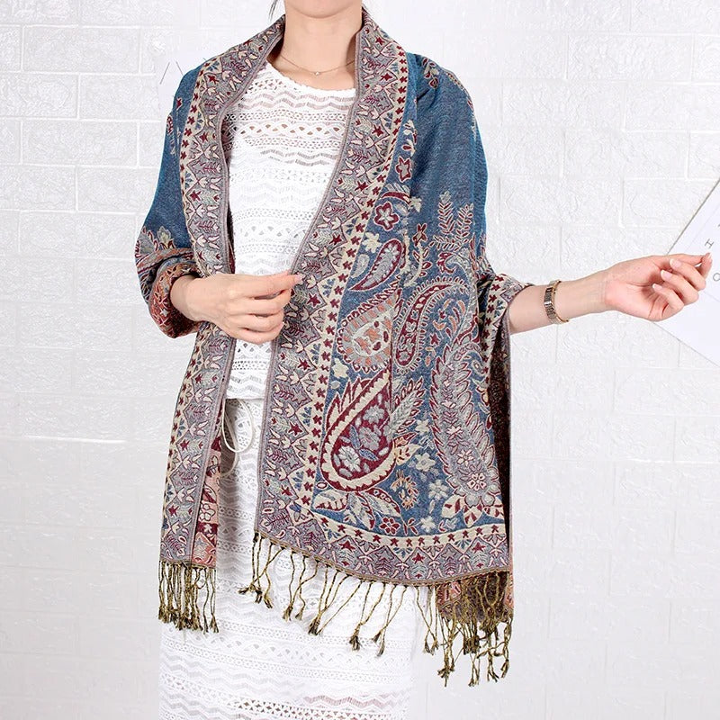 Bohemian Style Cashew Jacquard Scarf Women - Winter Warm Pashmina Long Soft Shawls