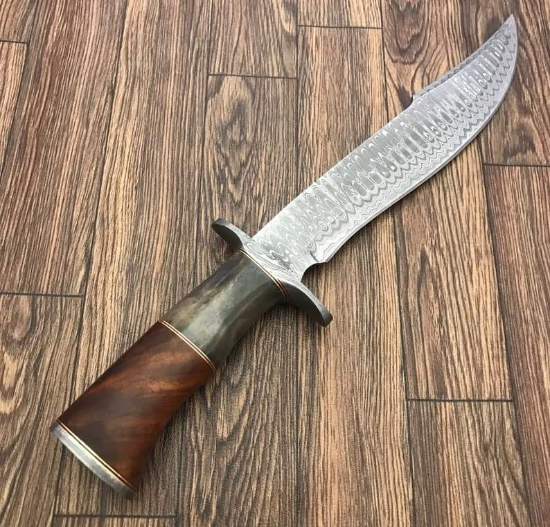 Damascus-steel-Knife, Hunting-knife-with sheath, fixed-blade-Camping-knife, Bowie-knife, Handmade-Knives, Gifts-For-Men.
