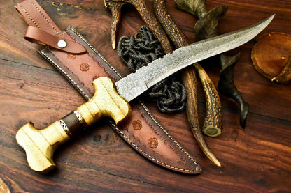 Beautifull Handmade Damascus Bowie Knife Damascus Hunting Steel Knife,