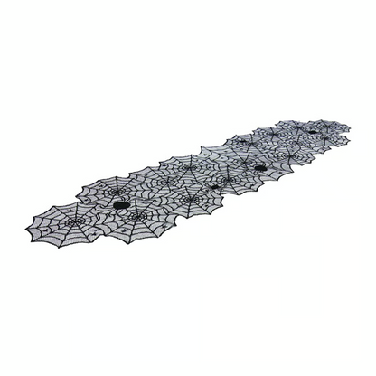 Black Lace Spiderweb Table Runner For Halloween Rectangular