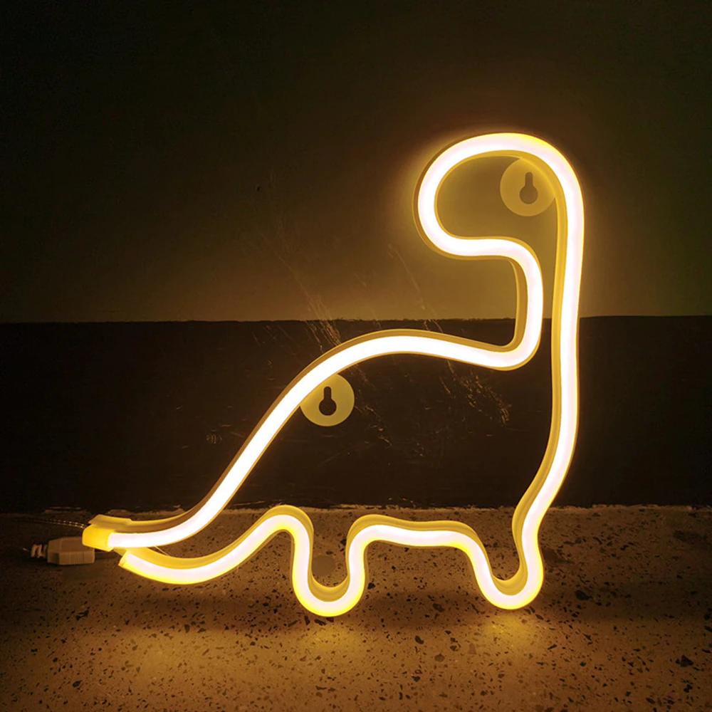 Cute Glowing Neon Dinosaurs Sign warm white