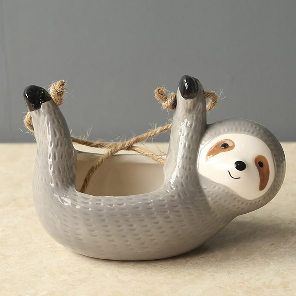 Sloth Hanging Planter For Succulents & Indoor Plants Gray