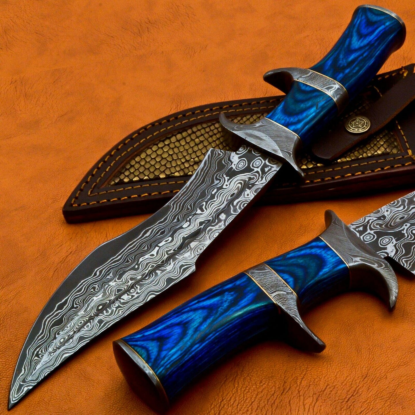 Handmade Damascus Hunting Knife , Fixed Blade Knife,