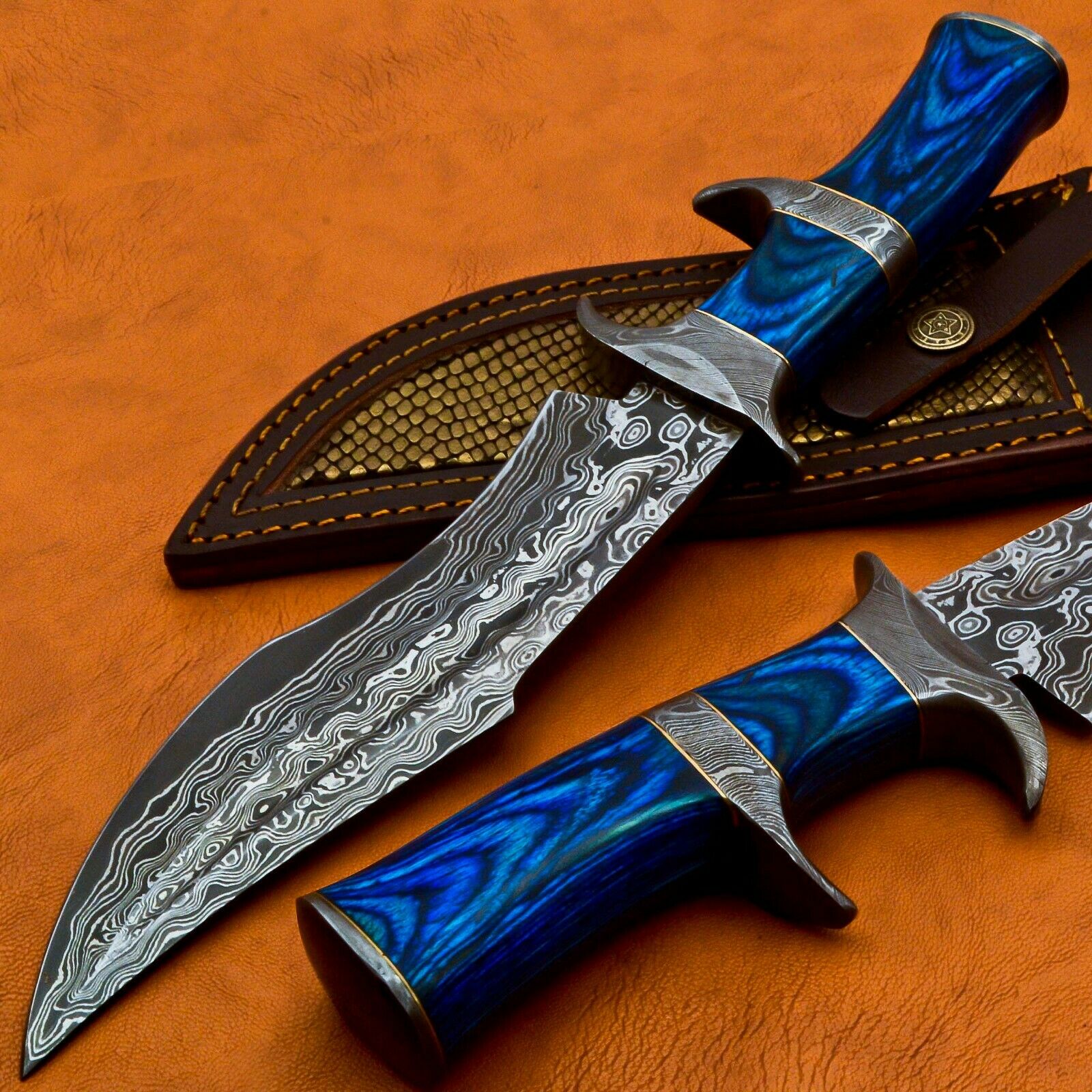 Handmade Damascus Hunting Knife , Fixed Blade Knife,