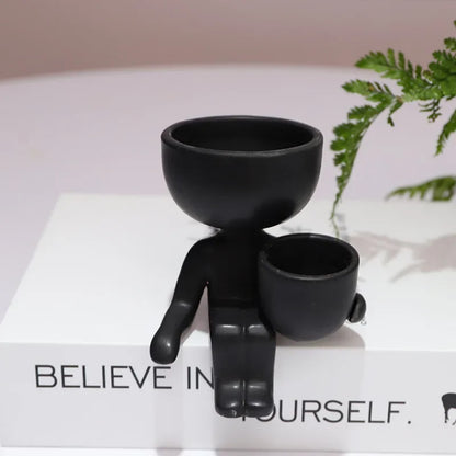 Human Shaped Ceramic Sitting Flower Pots Black 2