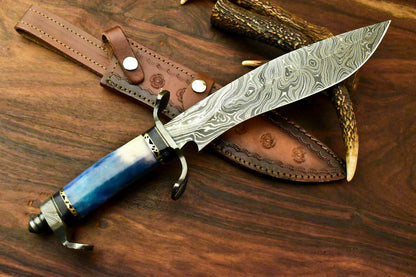 Handmade Damascus Steel Bowie Knife, Hunting Knife,Fixed Blade Knife,