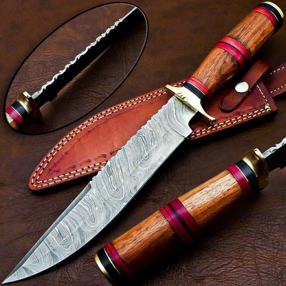 Handmade Damascus Steel Bowie Knife, Hunting Knife,