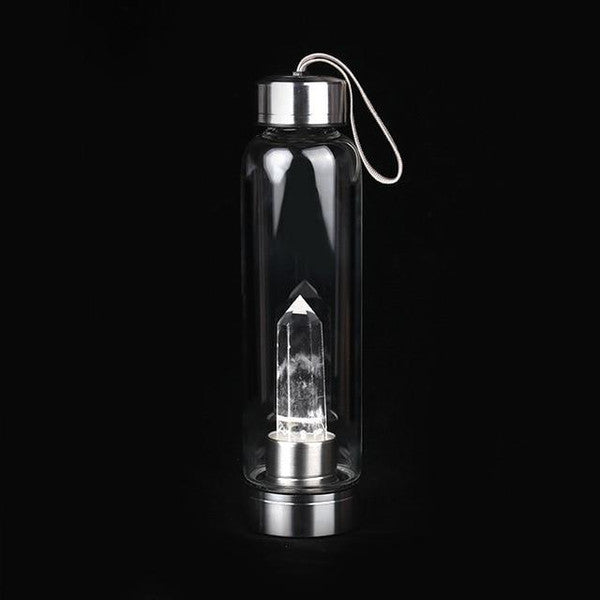 water bottles with crystals inside