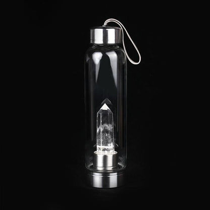 water bottles with crystals inside