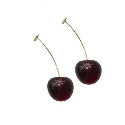 Drop Cherry Earrings With Gold Stems black cherry