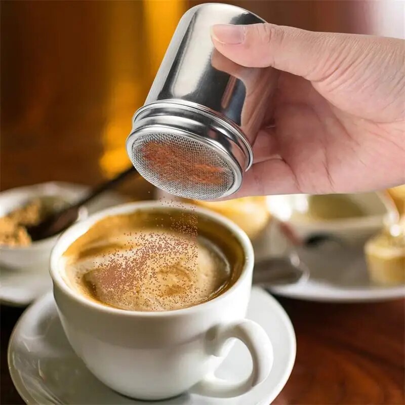 Stainless Steel Powder Sifter With Lid Coffee Powdered Sugar Cocoa Flour Shaker Baking Supplies Kitchen Supplies