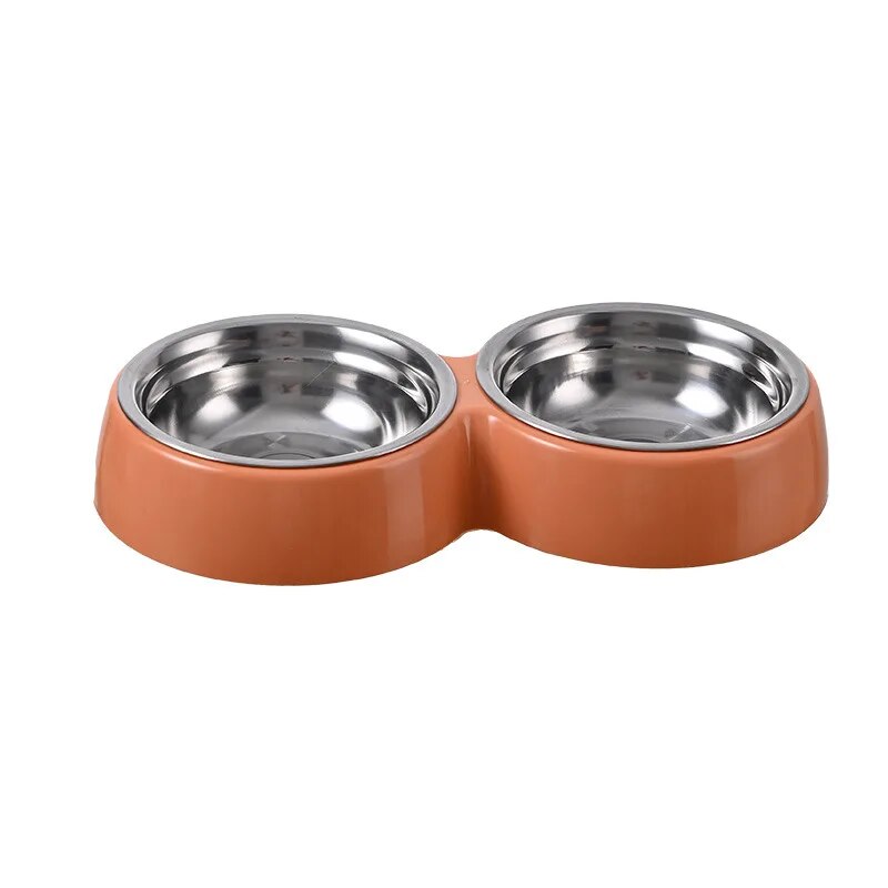 COnMDoublePetFoodBowlStainlessSteelDrinkwarePetDrinkingFoodDogFoodPuppyFeedingSupplies