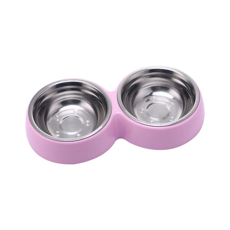 trPcDoublePetFoodBowlStainlessSteelDrinkwarePetDrinkingFoodDogFoodPuppyFeedingSupplies