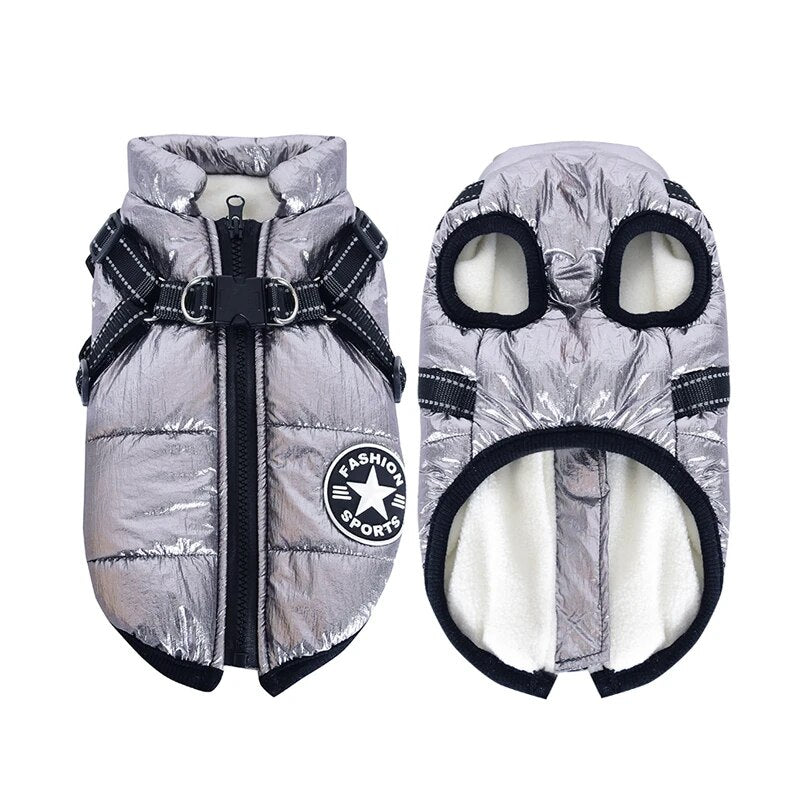 N2apWinterDogClothesForSmallDogsWarmFleeceLargeDogJacketWaterproofPetCoatWithHarness