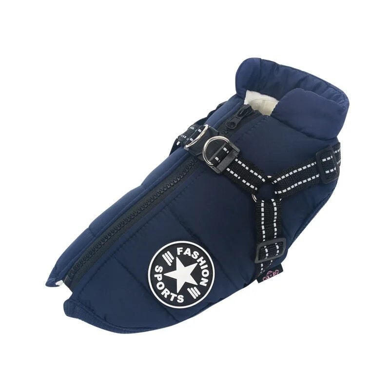 QQ9kWinterDogClothesForSmallDogsWarmFleeceLargeDogJacketWaterproofPetCoatWithHarness