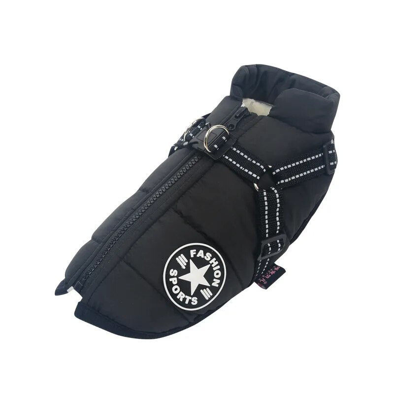 SQgPWinterDogClothesForSmallDogsWarmFleeceLargeDogJacketWaterproofPetCoatWithHarness