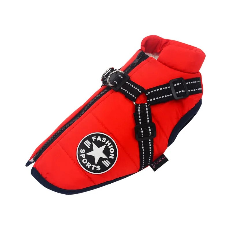 fh6DWinterDogClothesForSmallDogsWarmFleeceLargeDogJacketWaterproofPetCoatWithHarness