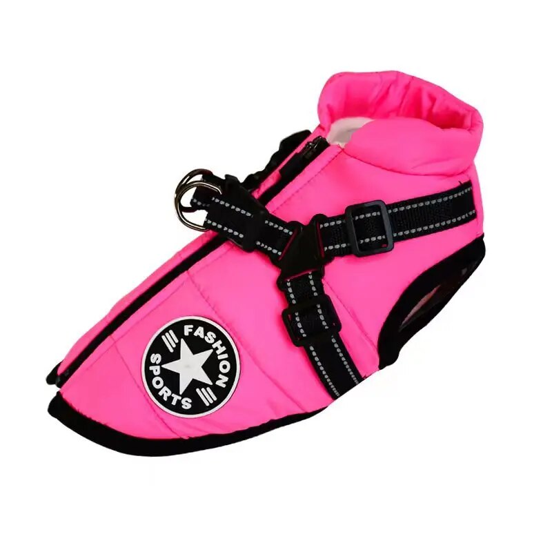 nkf4WinterDogClothesForSmallDogsWarmFleeceLargeDogJacketWaterproofPetCoatWithHarness