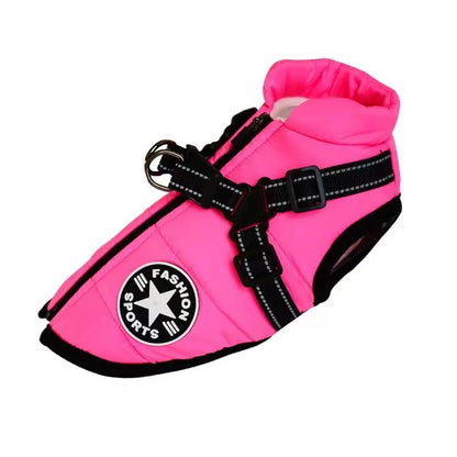 nkf4WinterDogClothesForSmallDogsWarmFleeceLargeDogJacketWaterproofPetCoatWithHarness