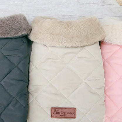 CdZBWinterPetJacketClothesSuperWarmSmallDogsClothingWithFurCollarCottonPetOutfitsFren